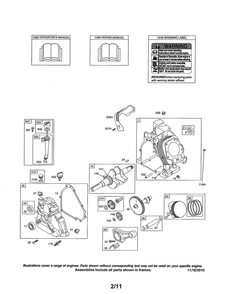 Cylinder/Crankshaft/Crankcase Diagram and Parts List for 216300 0036-0570 Briggs and Stratton Engine